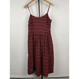 J. Crew Red Black Sleeveless Derby Striped Linen Blend‎ Cocktail Dress Size 0
